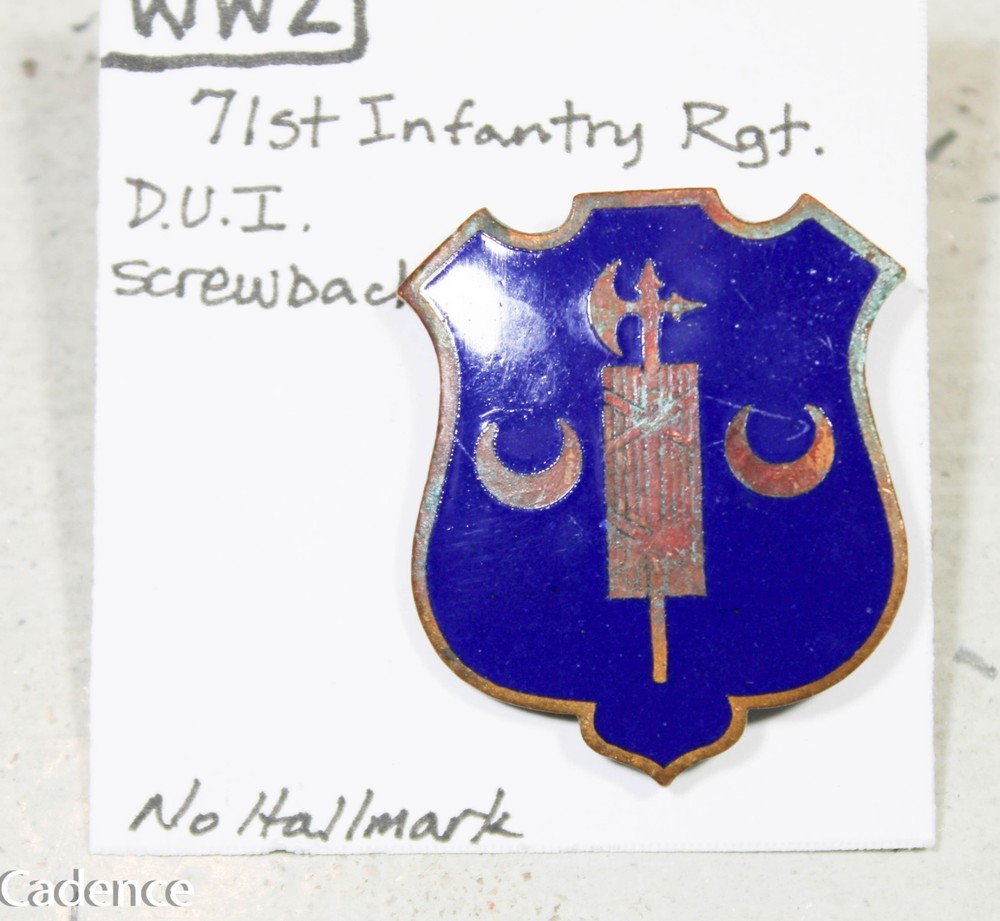 US WW2 71st Infantry Regiment DUI Unit Crest SB Screw Back Unmarked A489