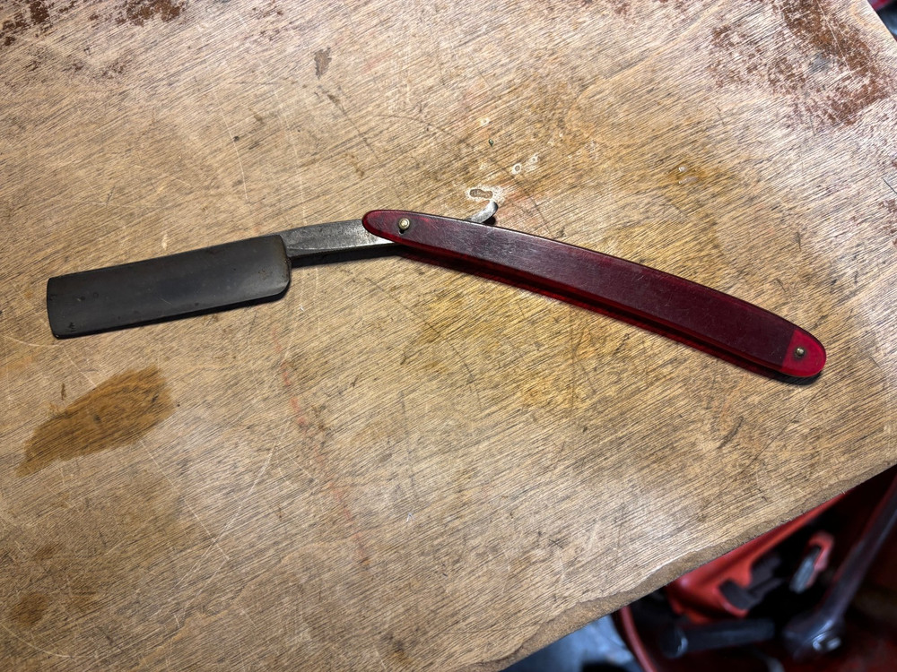 Vintage Unmarked Straight Razor Red Translucent