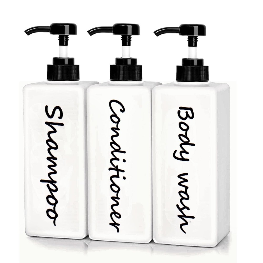 Modern 21oz Refillable Pump Dispenser Bottles Set for Shampoo Conditioner Bod...