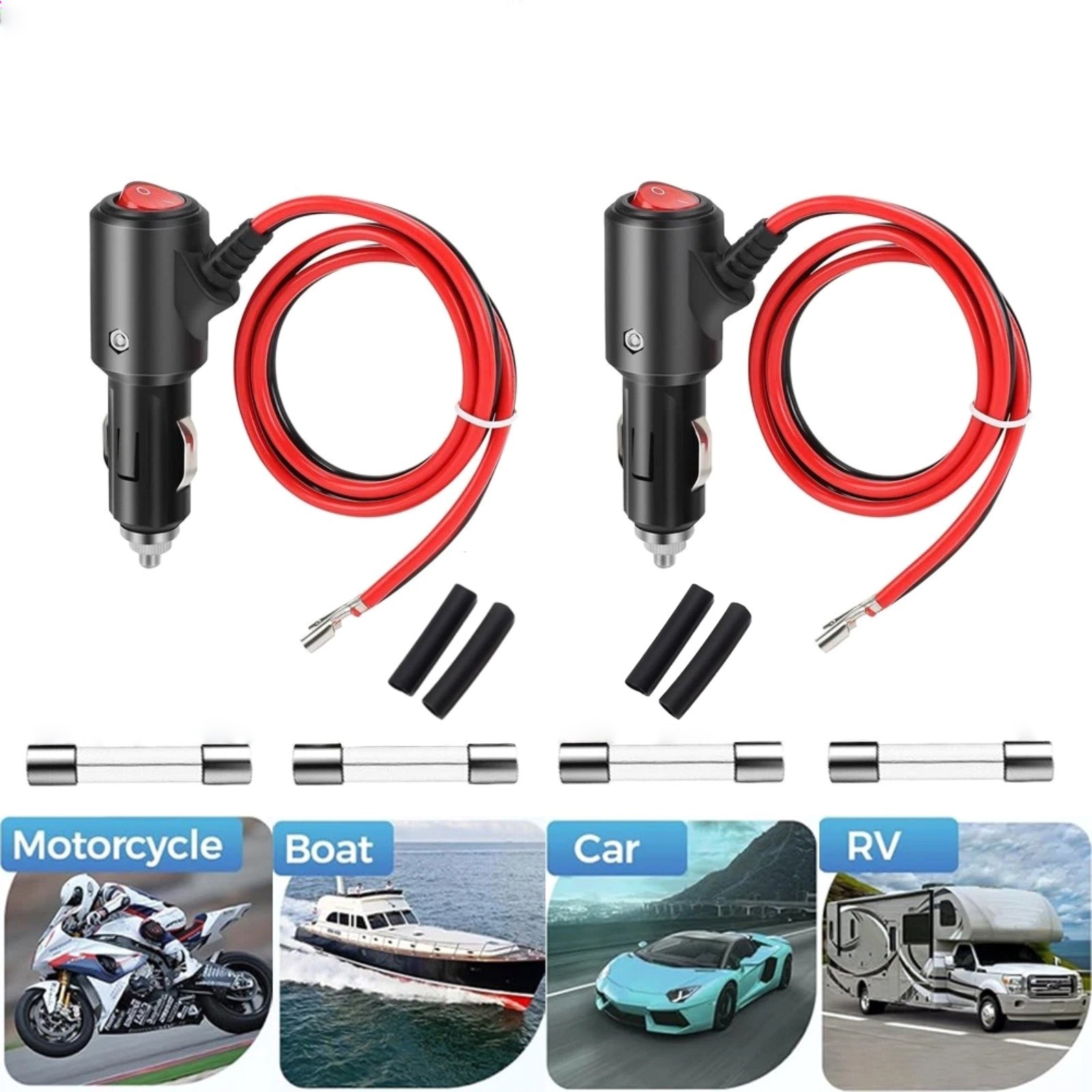 2 Pack Car Cigarette Lighter Plug with Switch Fuse LED 12V for Vehicle Repair