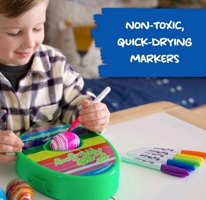 EUC Eggmazing Egg Decorating Kit Easter Egg Spinner and 8 Safe Non-Toxic Markers