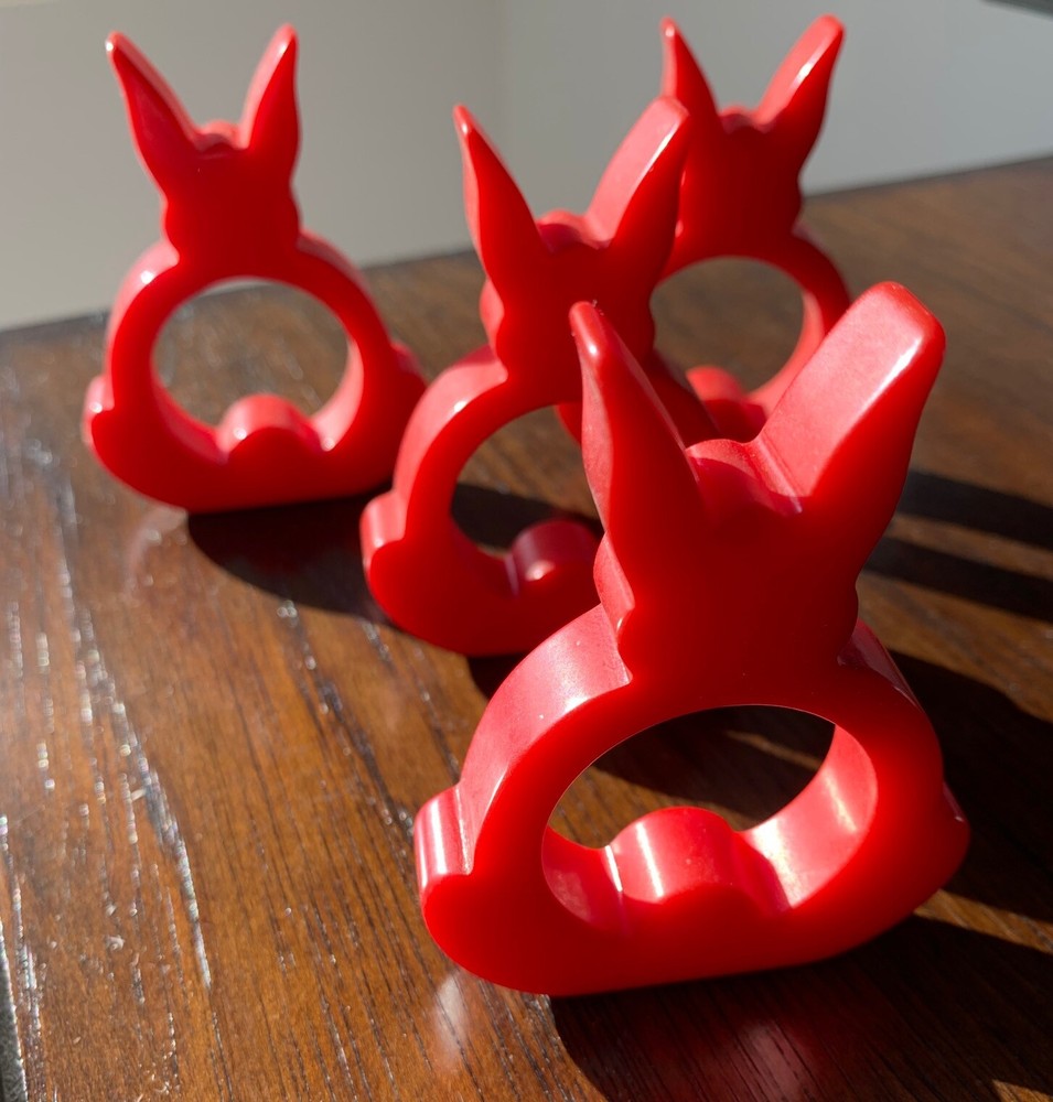 Bakelite Red Rabbit Napkin Ring.  Approximately 3" tall.  Multiple available.