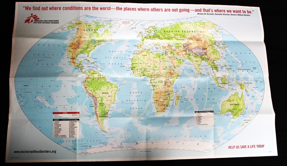 MEDECINS SANS FRONTIERES DOCTORS WITHOUT BORDERS WORLD MAP 2001