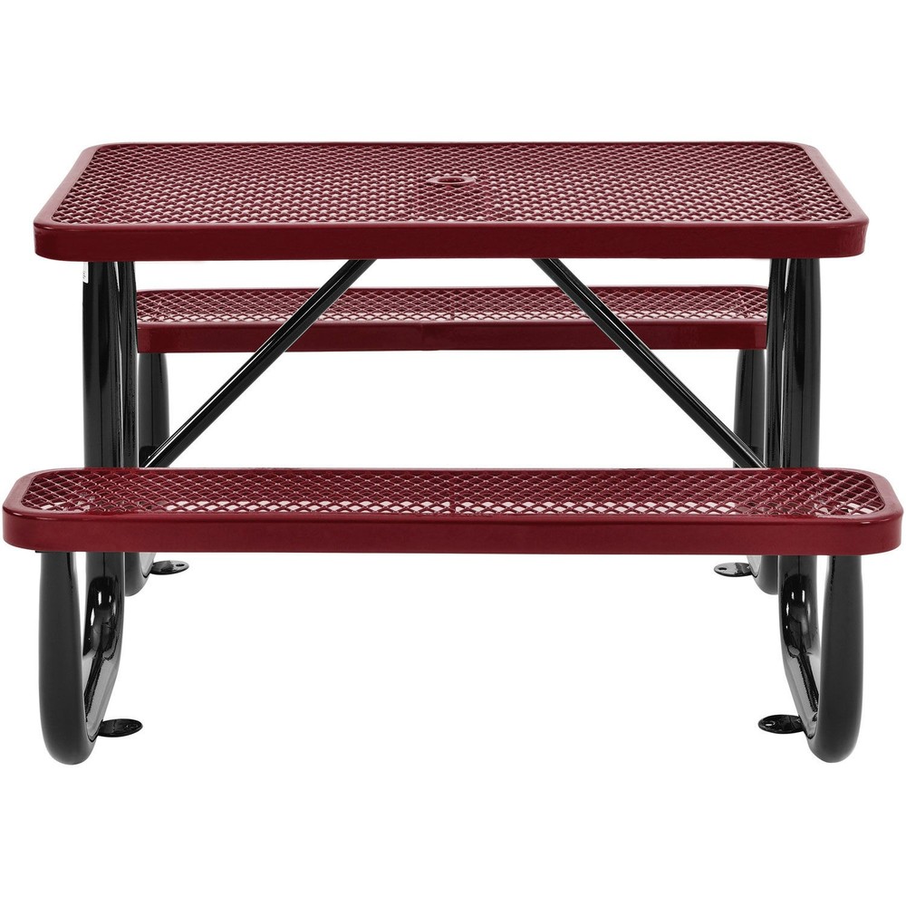 4 ft. Expanded Metal Rectangular Outdoor Steel Picnic Table Red