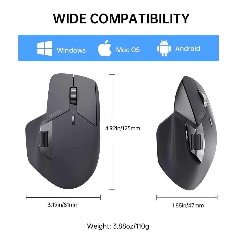 MT760 Multi-Device Wireless Mouse, Bluetooth 5.0 and 2.4G Multi-Mode Connecti...