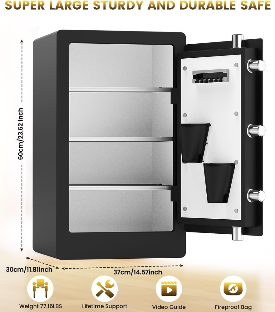 5.2 Cuft Biometric Safe Box with Fireproof Waterproof Bag Digital Security