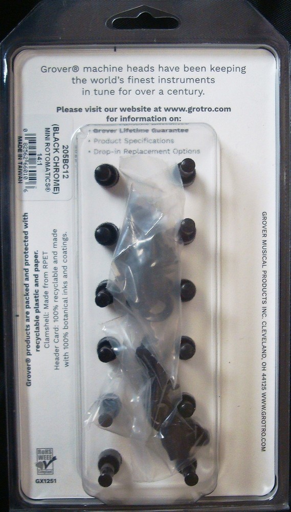 Grover 205BC12 Mini Rotomatic 12-String, Tuning Machine, Black Chrome