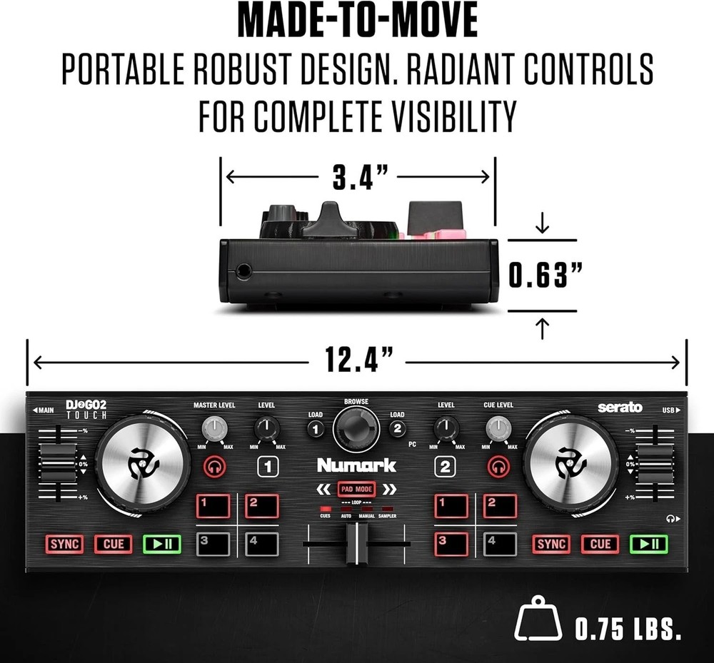 DJ2GO2 Touch: Feature-Packed Compact DJ Controller, 2-Deck, Audio Interface