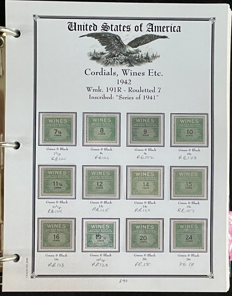 U.S. Distilled Spirits & Excise Tax Stamps Album 239 Color Pages 1914-1970 ZAYIX