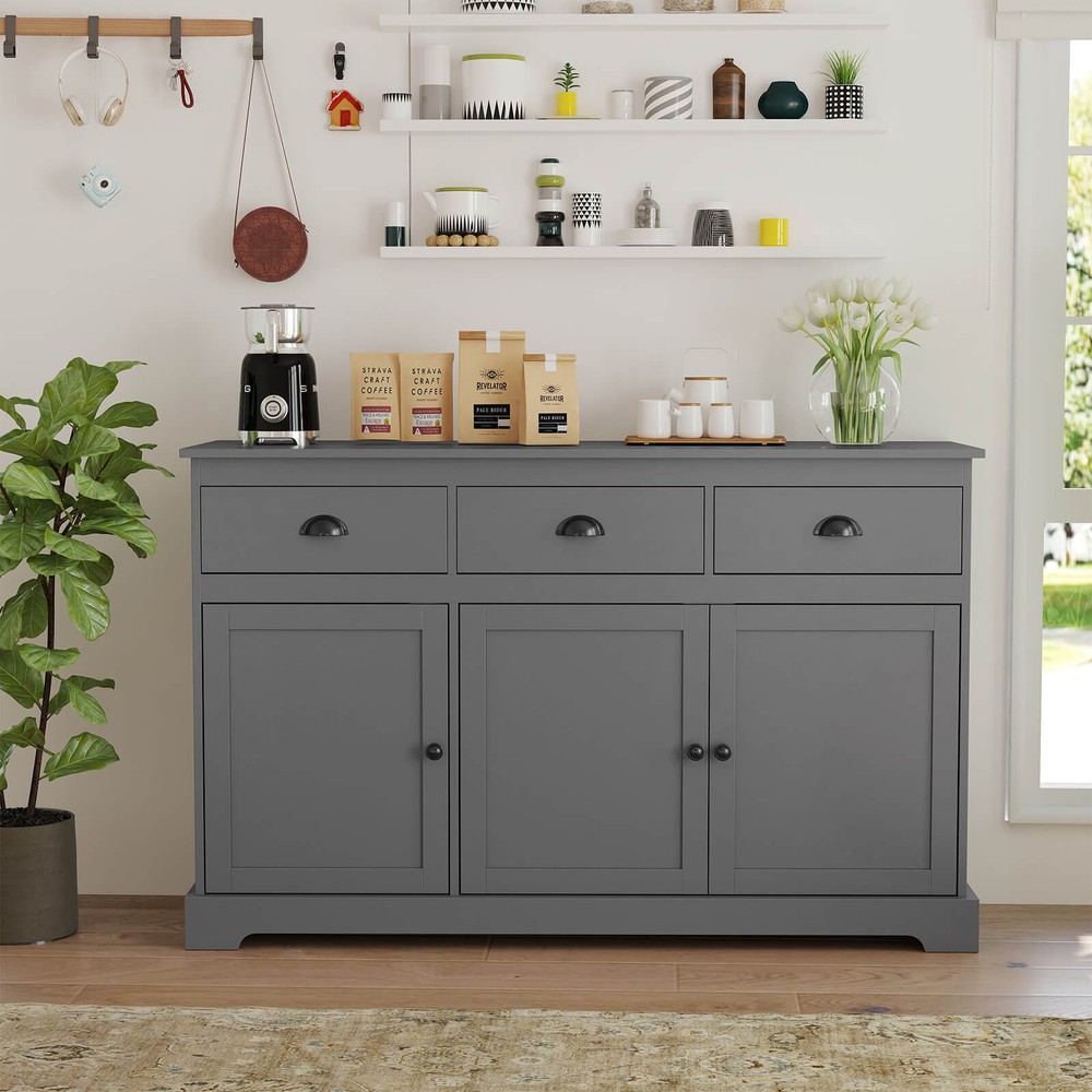 3 Drawers Sideboard Buffet Cabinet Console Table Kitchen Storage Cupboard Gray