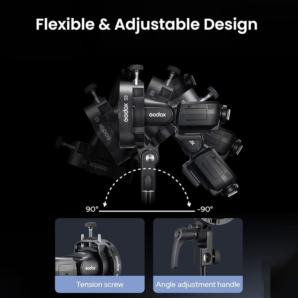 Godox S3 Speedlite Bracket with ±90° Adjustment and Bowens Mount Compatibility