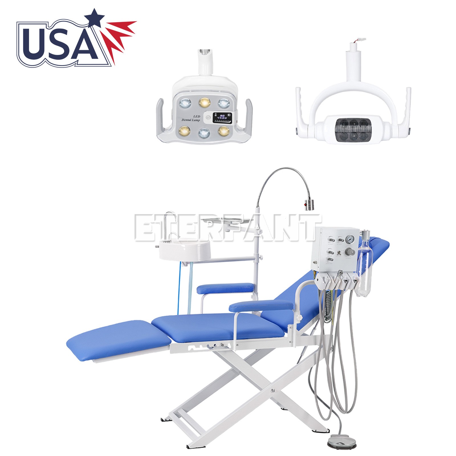 Dental Folding Chair Air Turbine Set Blue/6LED 8W/9W Oral Light for Dental Chair