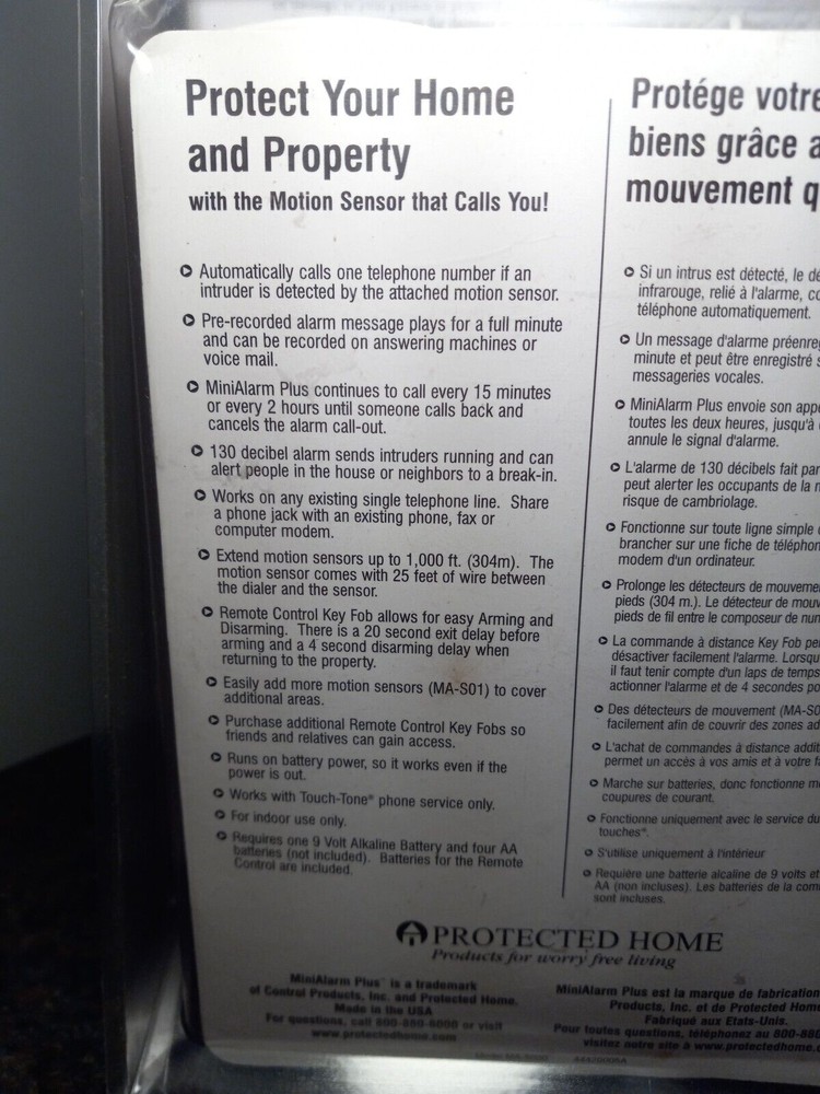 Protected Home Mini Alarm Plus Motion Sensor Home Security System Model MA-5000