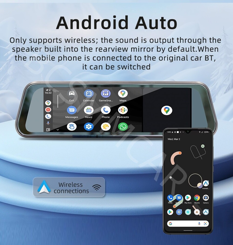 Car Rear View Mirror DVR Video Recorder Touch Screen For CarPlay Android Auto