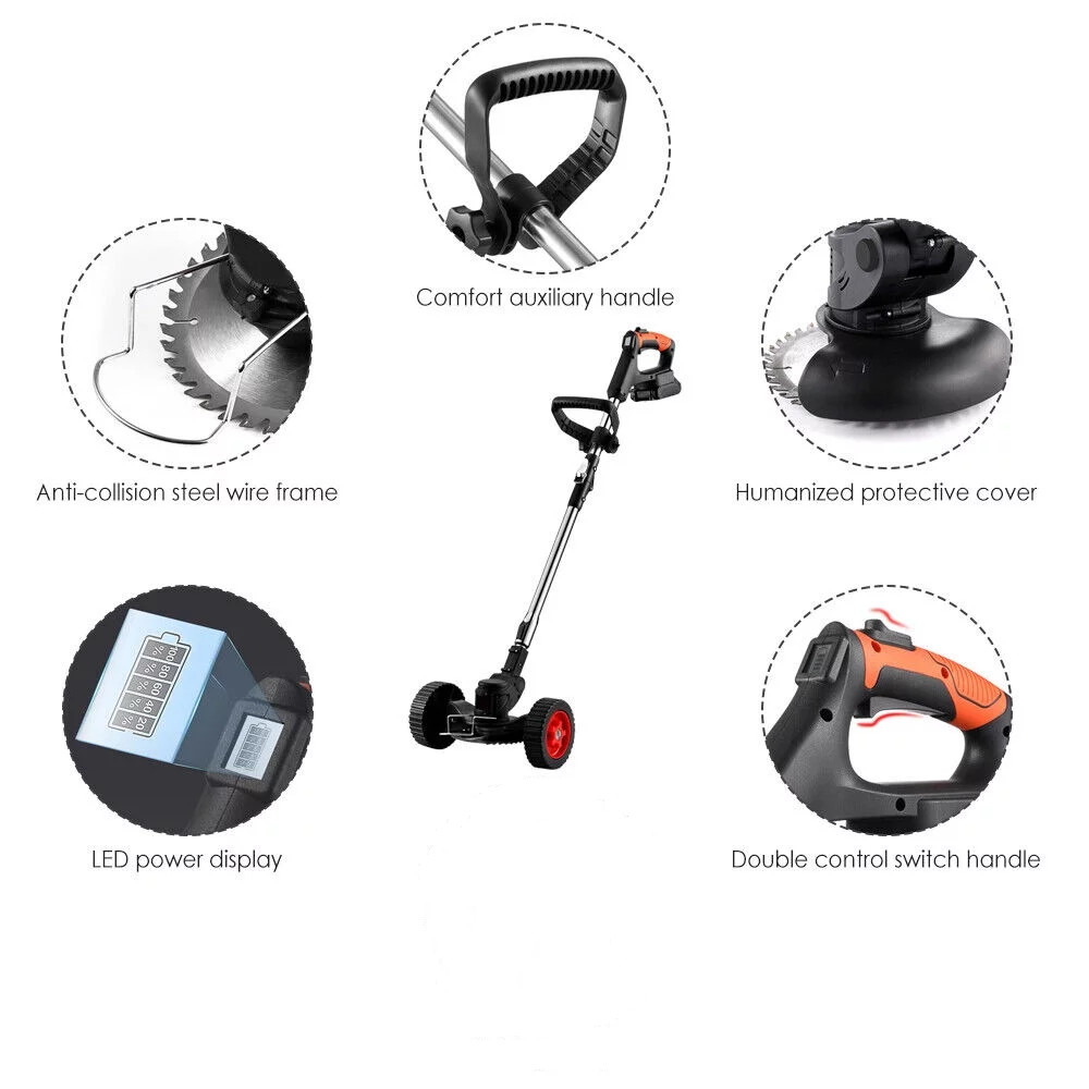 Electric Cordless Grass String Trimmer Lawn Edger Weed Wacker Cutter + 2 Battery