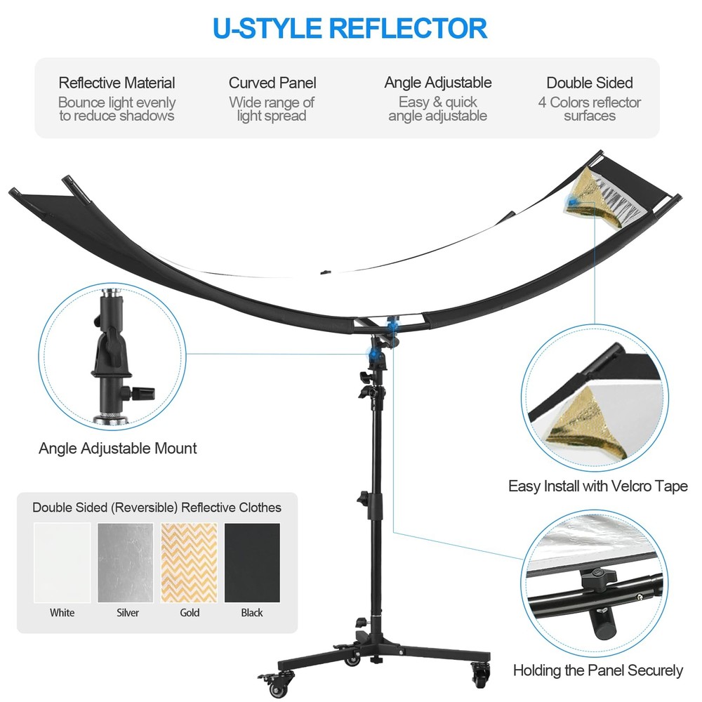 Clamshell Light Reflector Diffuser with Carrying Bag, 71”×23”/180x60cm Photog...