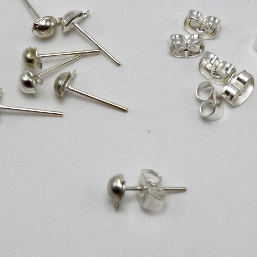 100 Pcs Silver Earring Ear Post Stud with Loop & Stopper Dangle Earring Jewelry