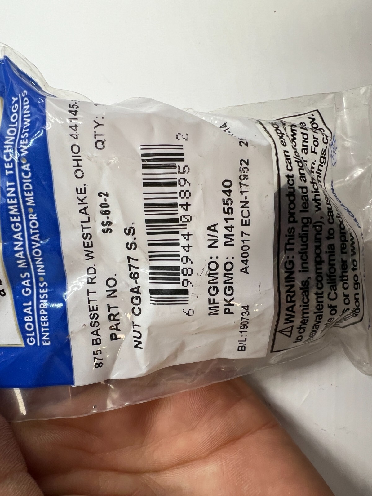 Western Enterprises Genuine Regulator Inlet Nut CGA-677 Stainless Steel