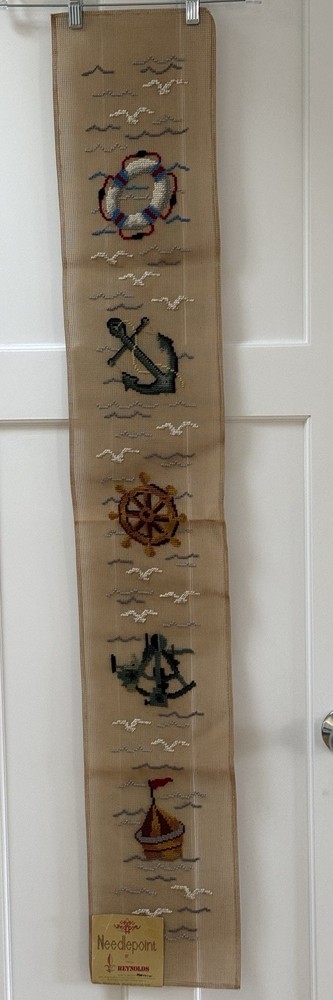 Coastal Needlepoint Bell Pull/Hanging By Reynolds Semi-worked Needs Background