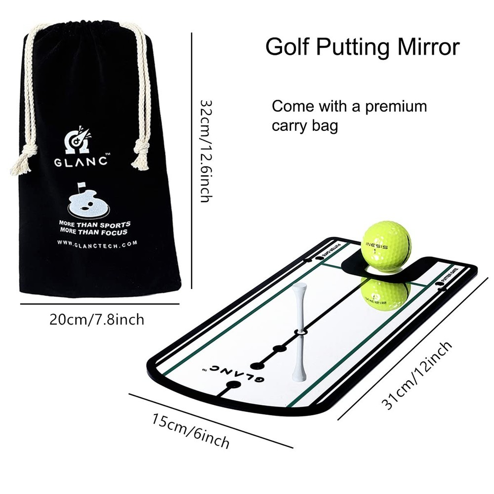 GLANC Golf Putting Alignment Mirror (12” x 6”), Putting Training Aids with Pr...