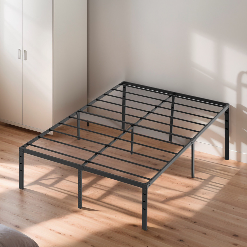 Black Full Size Simple Basic Platform Metal Bed Frame - 14 Inch Bed Height