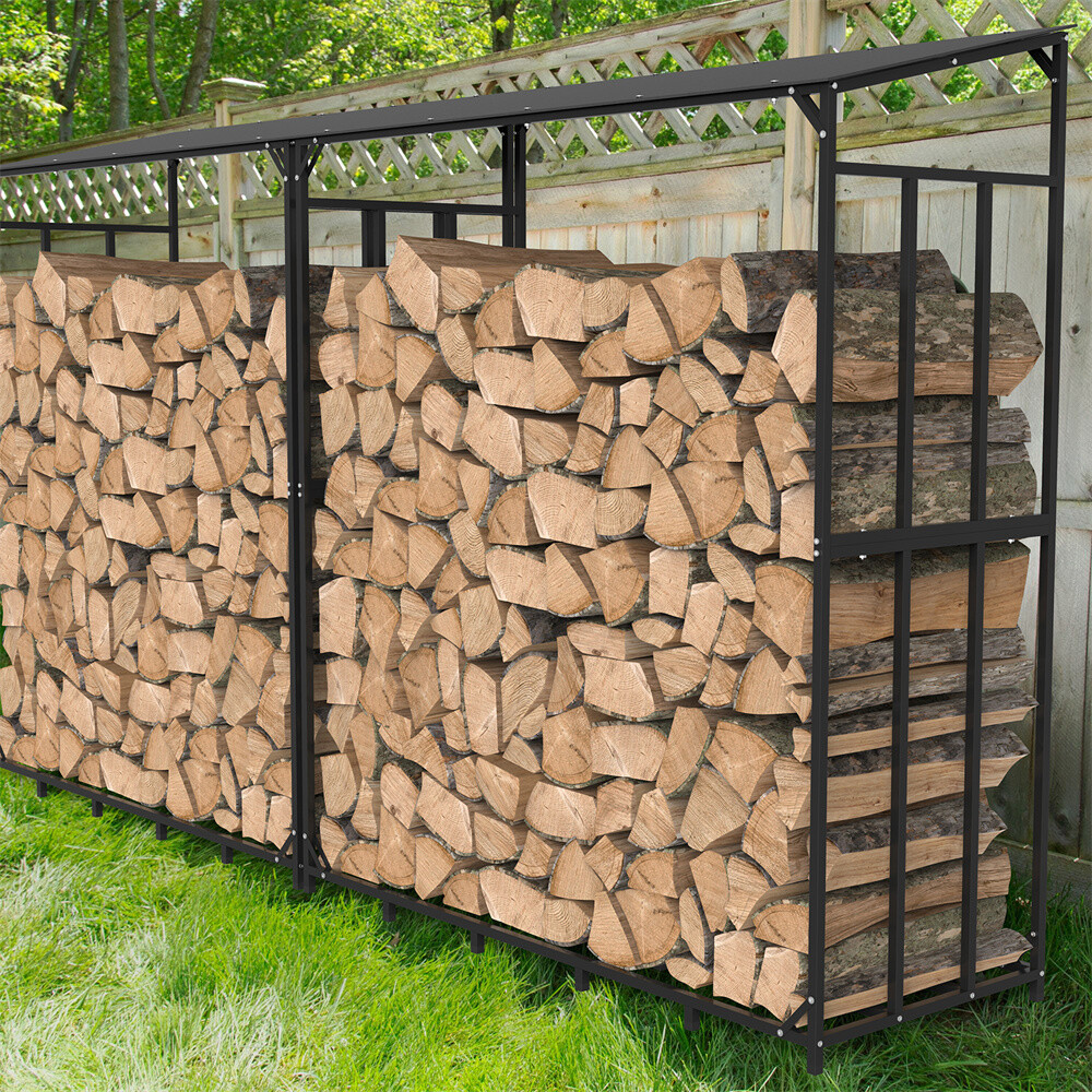 In/Outdoor Firewood Rack with Cover Firewood Storage Log Holder Heavy Duty Steel