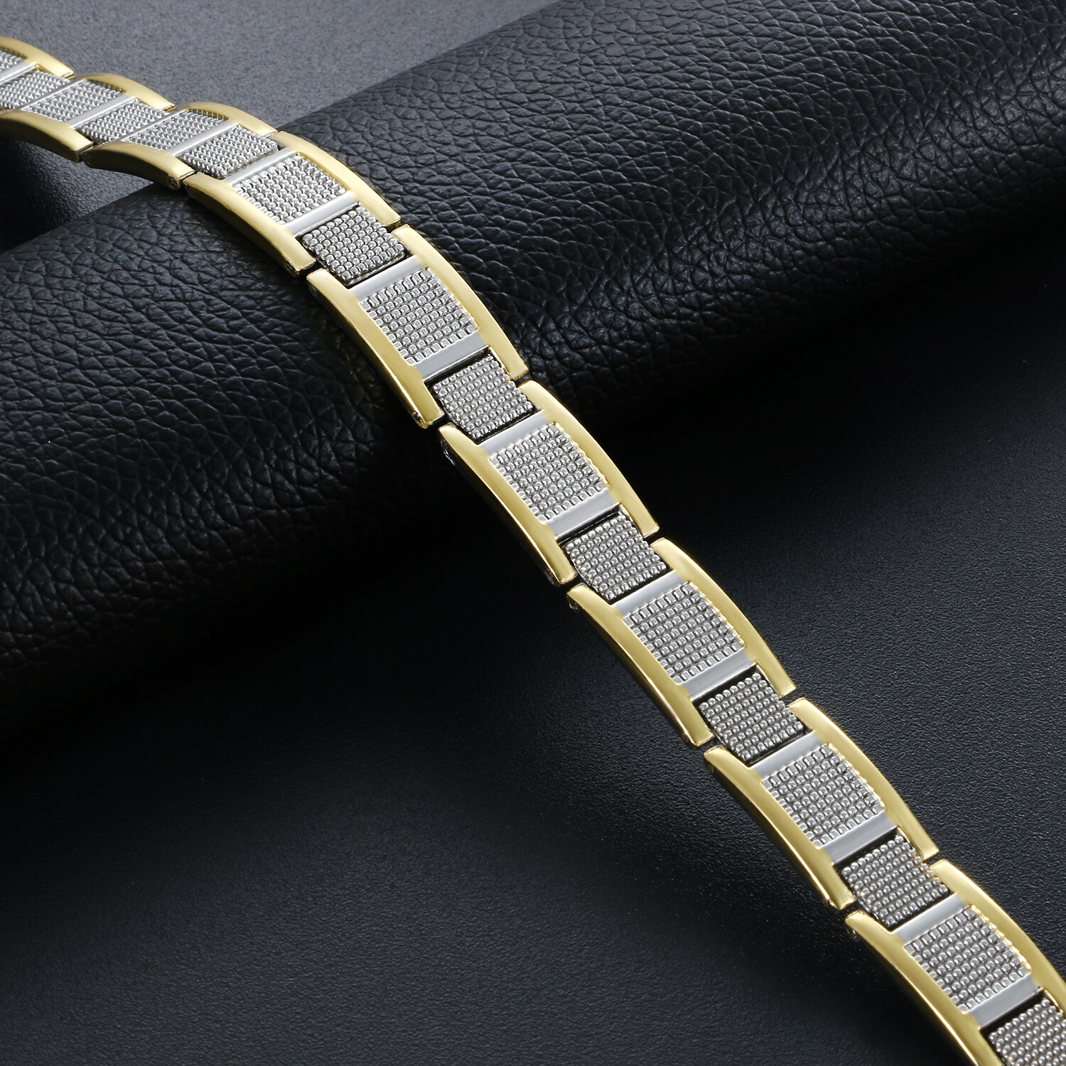 Silver Gold Two Tone Stainless Steel Link Men's Golf Therapy Magnetic Bracelet