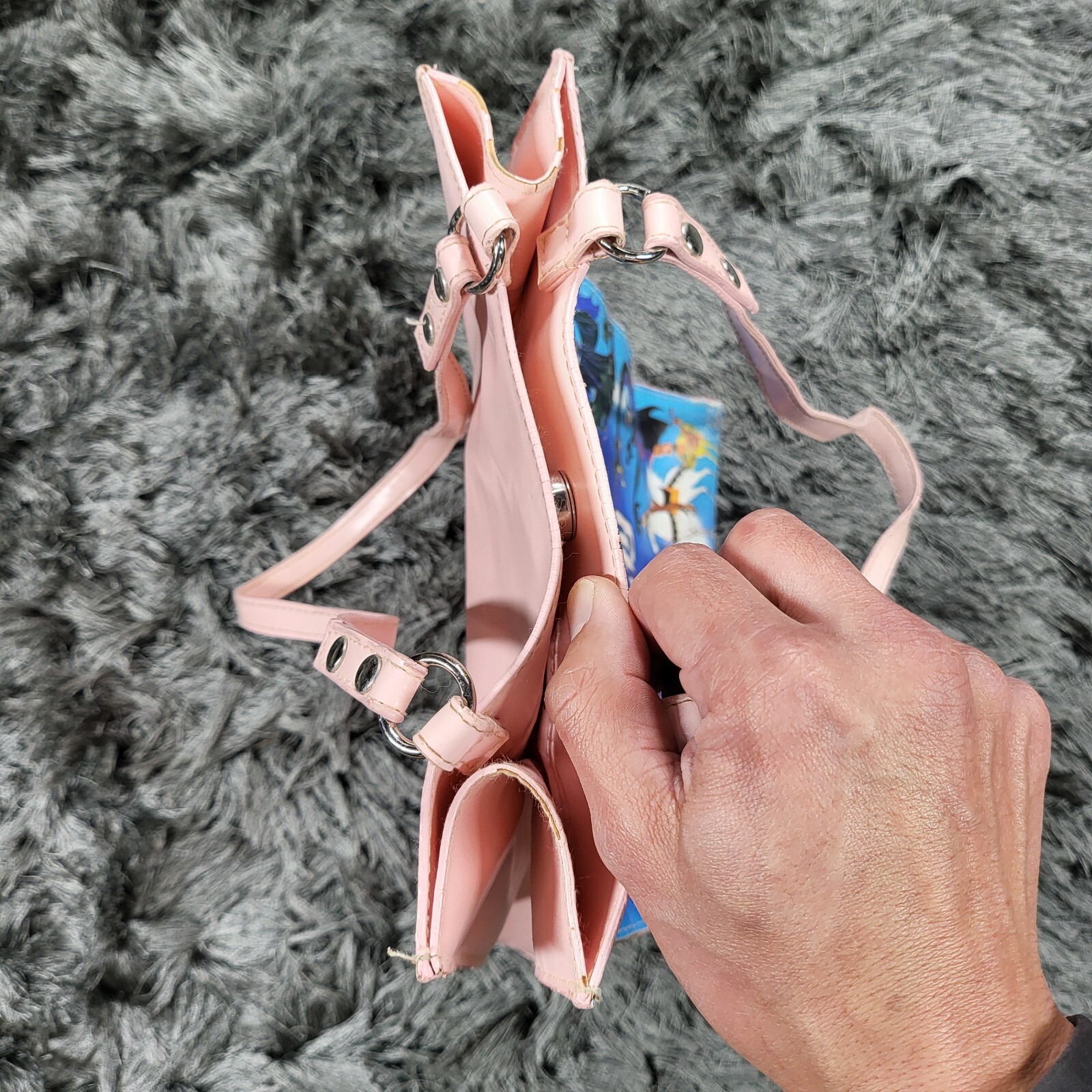 Vintage Walt Disney Sleeping Beauty Vinyl Tote Bag Blue Double Handle 9x12 Flaw