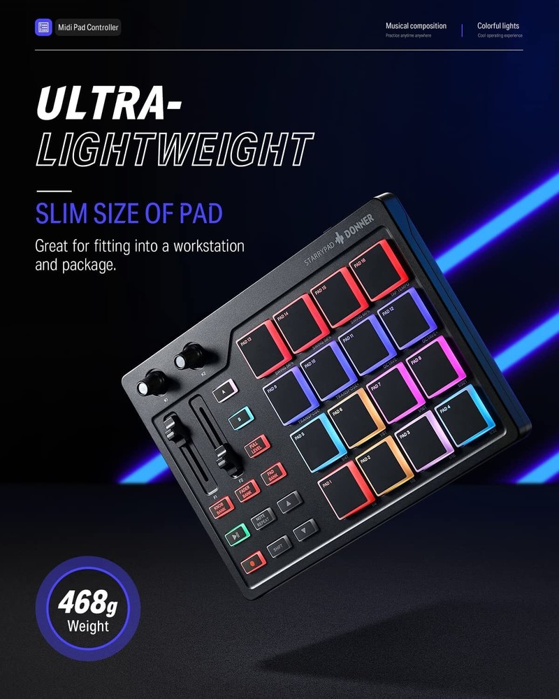 Donner STARRYPAD MIDI USB Pad Controller With Fader Knob Beat Maker Drum