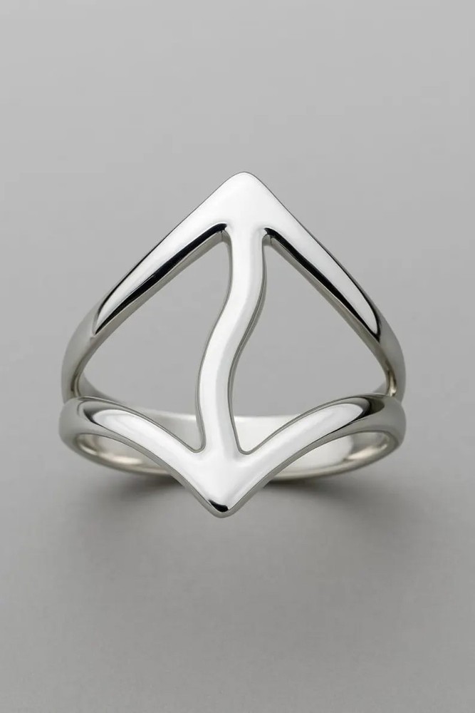 Solid 925Sterling Silver Modern Abstract Openwork Rhombus Contemporary Band Ring