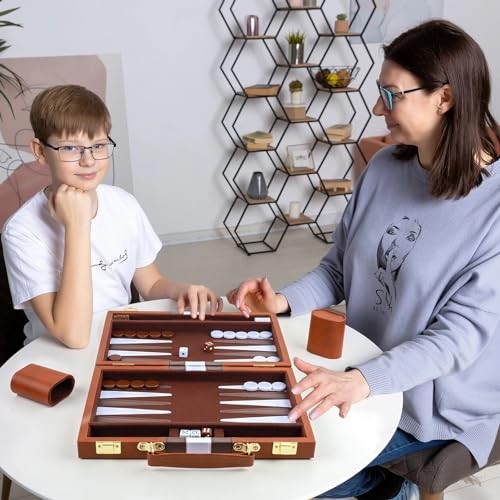 Backgammon Set 2 Players Classic Backgammon Sets for Adults Board Small Brown