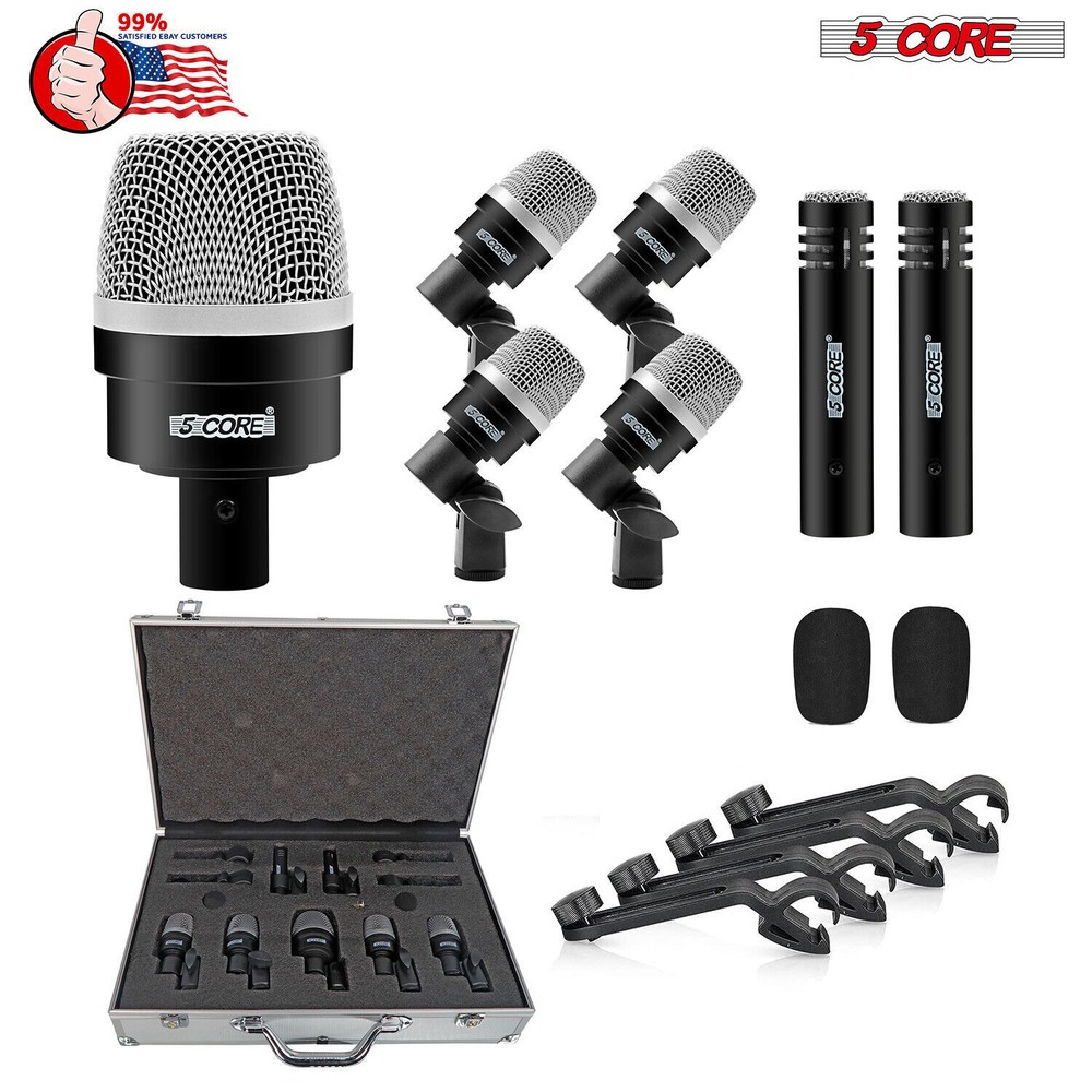 5Core Drum Mic Kit 7Pcs Kick Tom Snare Dynamic Microphone Instrument Mics Set