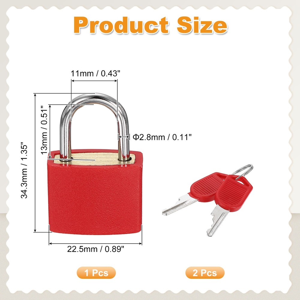 Padlock with Keys Shackle Waterproof Keyed Locks Red