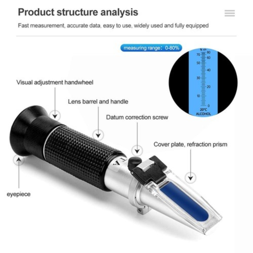 Hand Held Wine Content Tester Alcometer Wine Sugar Refractometer Spirits Tester