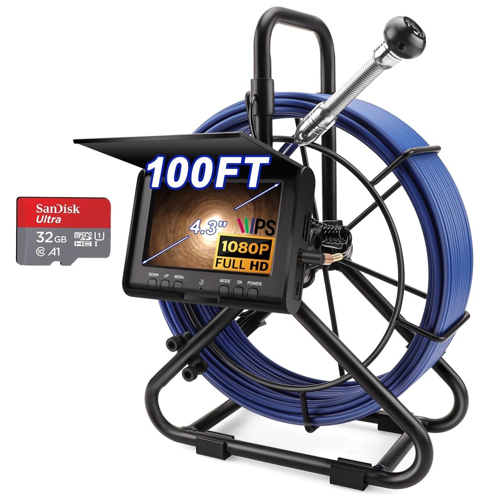 Sewer Camera w/DVR Function, 4.3" HD 1080P Screen Pipeline Inspection Camera,...