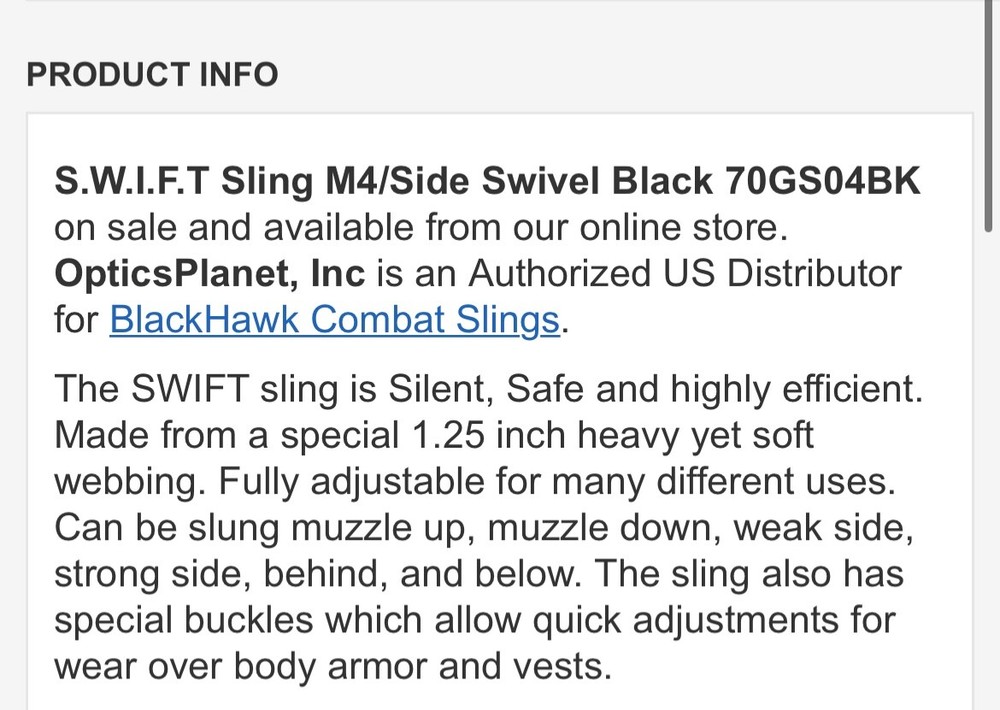 Blackhawk SWIFT Sling M4 Side Swivel