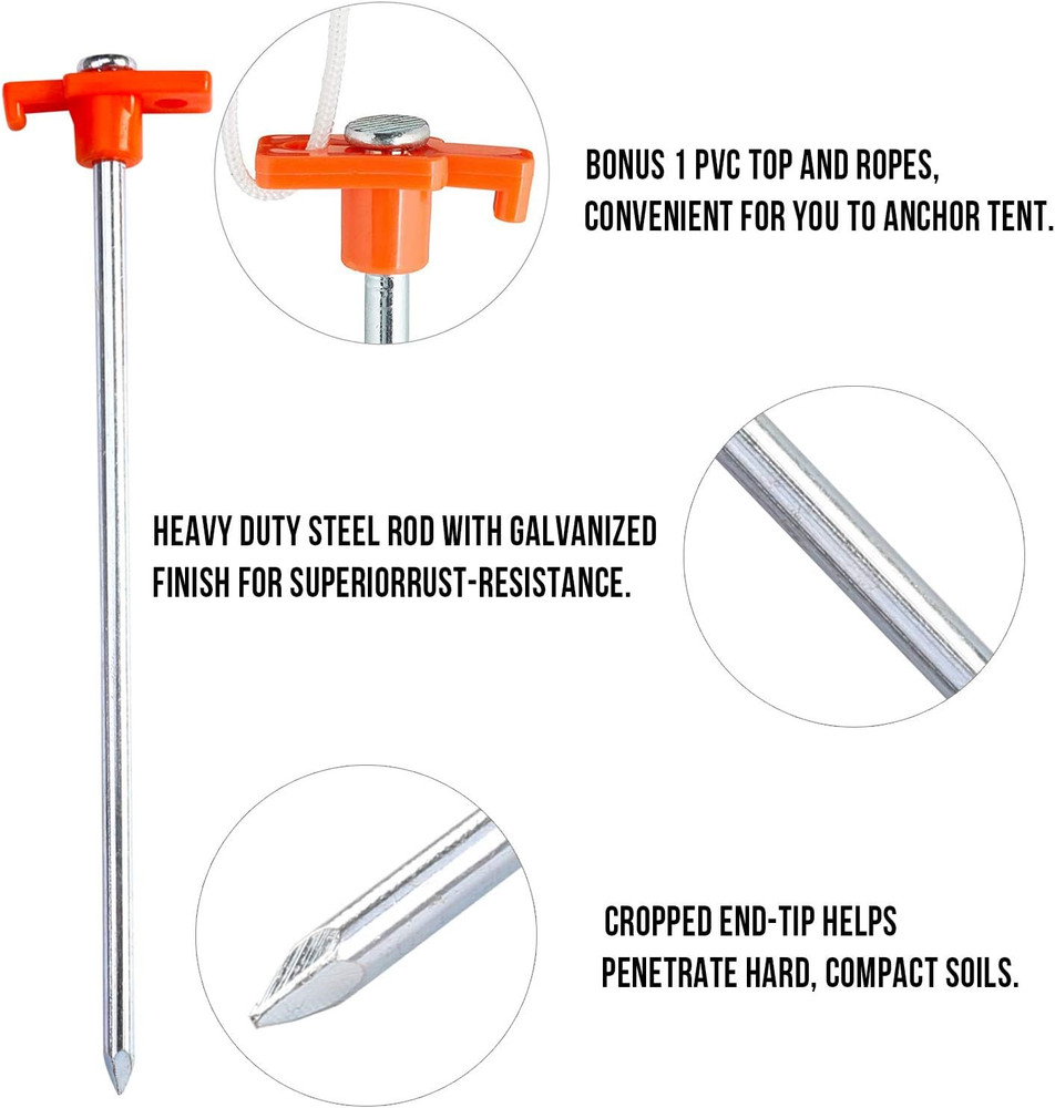 Tent Stakes Camping Tent Stakes, 10Pc-Pack (Orange)