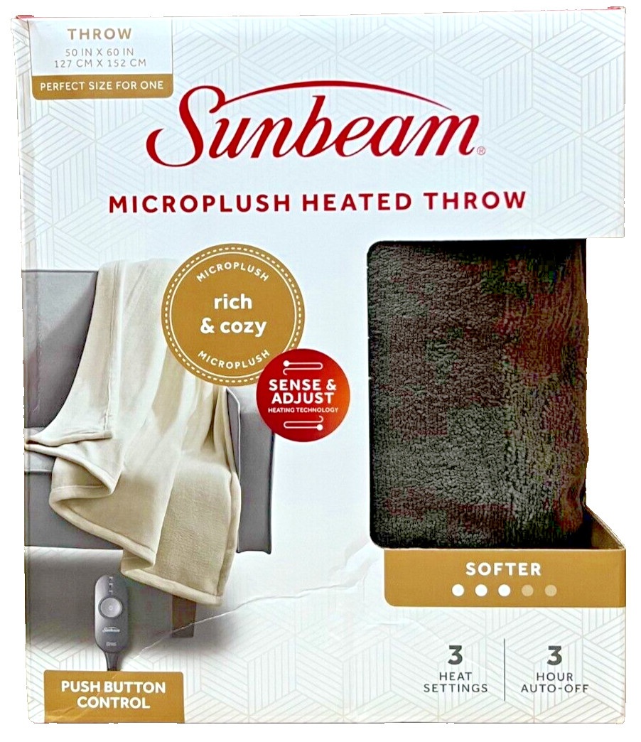 Sunbeam Royal Luxe Walnut Heated Personal Throw / Blanket, Cozy-Warm, Adjusta...