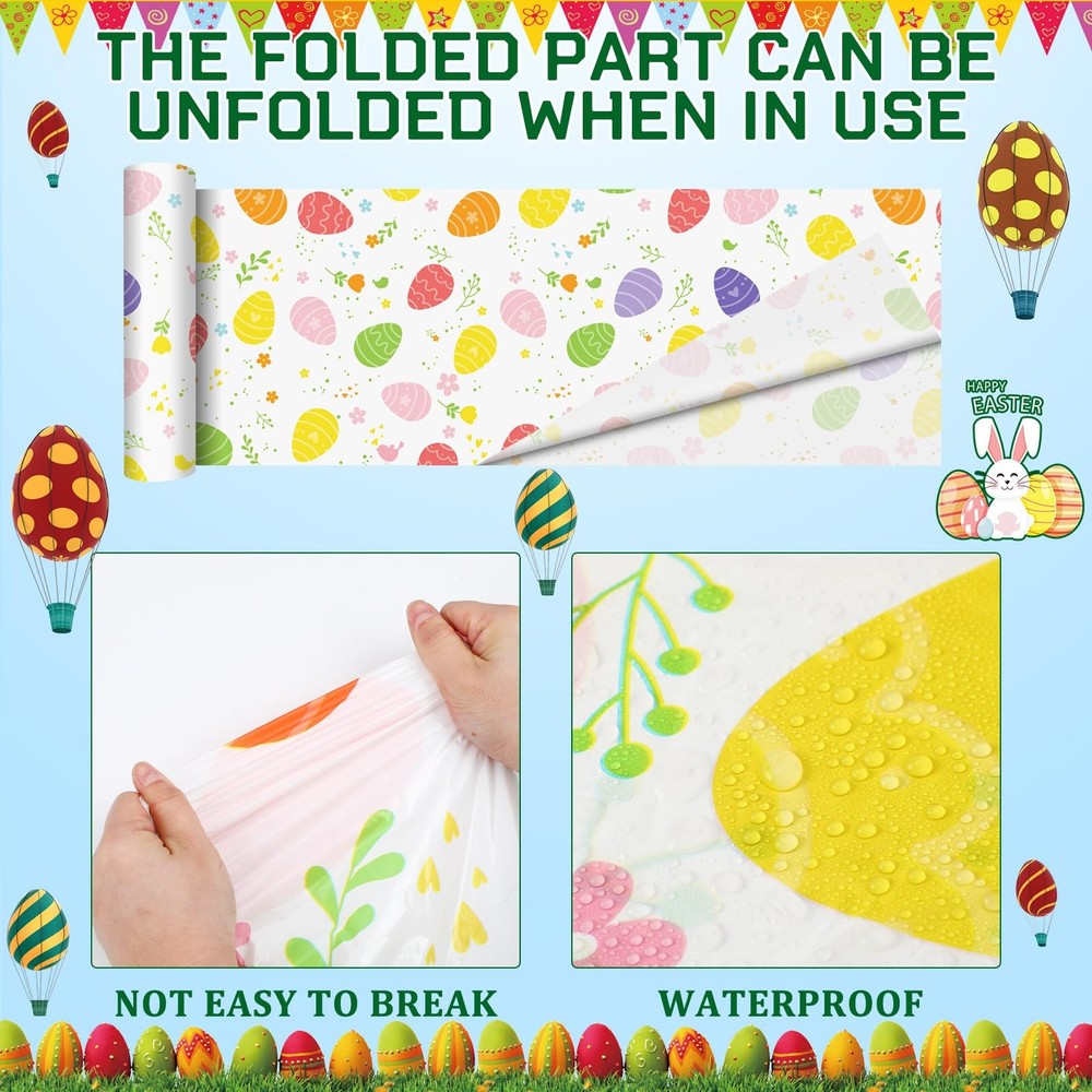 100 ft Easter Tablecloth Roll Disposable Plastic Easter Egg Table Clothes Tab...