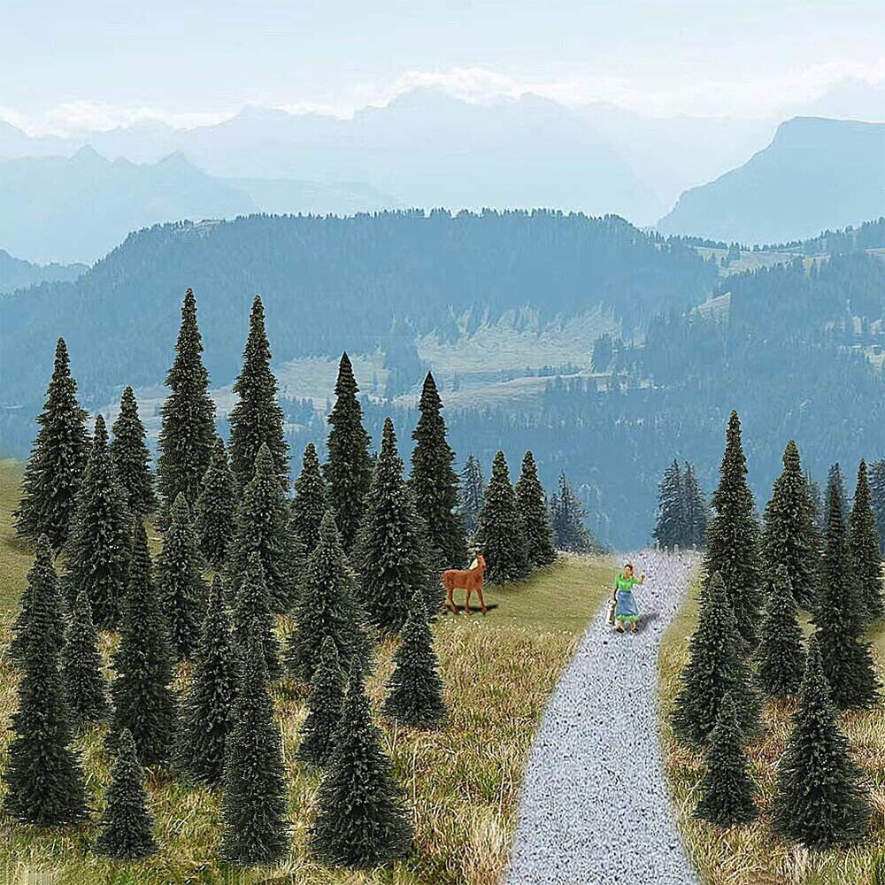 40pcs Model Pine Trees Deep Green Christmas Village HO Scale Railway Layout