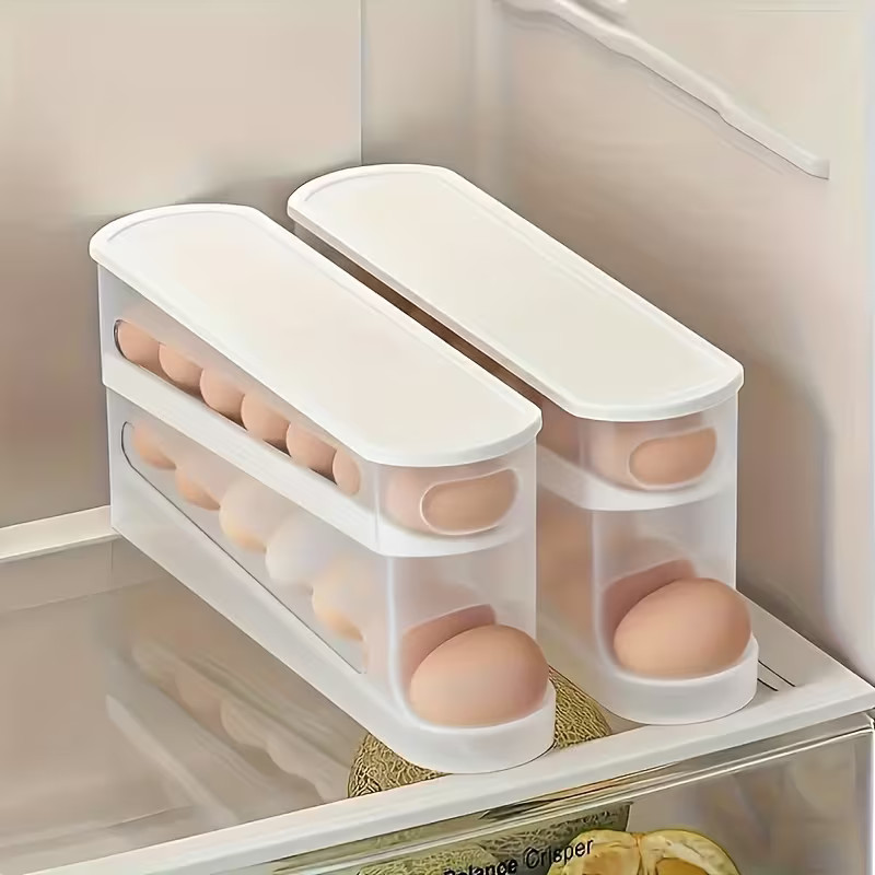 2pcs Rolling Egg Storage Box for Fridge, Side Door Egg Holder Organizer, Plastic