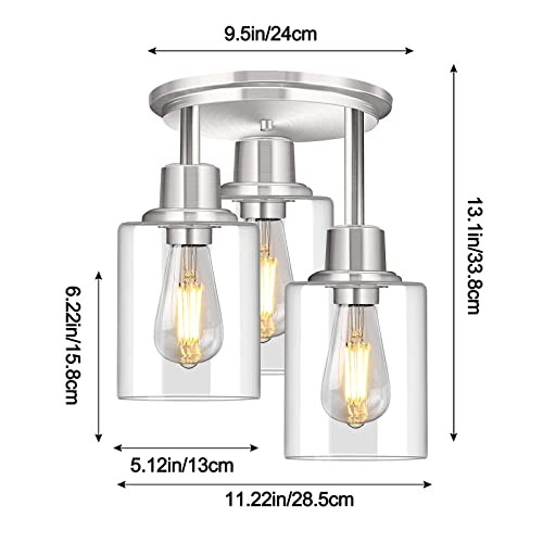 Semi Flush Mount Ceiling Light, 3 Light Close to Ceiling Light Silver 2