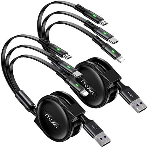 Coiled Multi Charging Cable 3A, 2Pack Retractable Lightning Cable, Multi Black