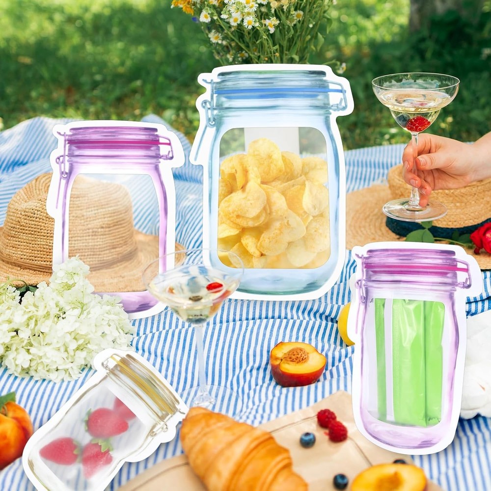 30 PCS Multi-Size Mason Jar Bottle Pattern Zipper Bags,Reusable Small, Multi