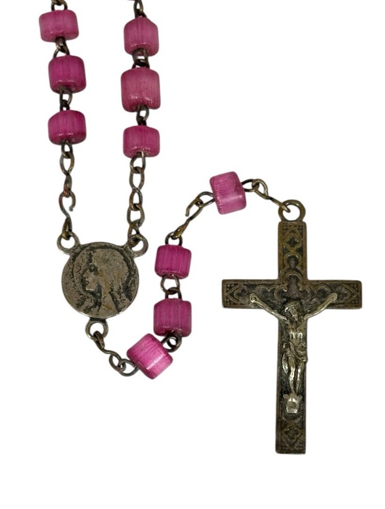 Vintage Pink Glass Rosary Made in France 1930s-40s Small Travel Rosary
