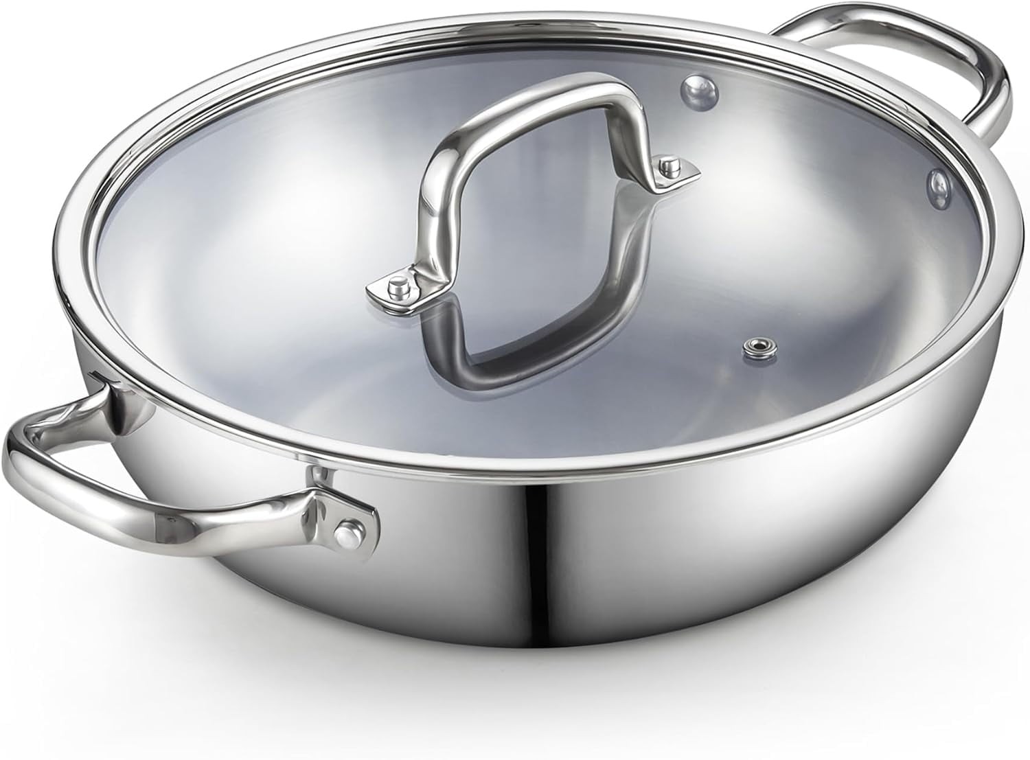 Cook N Home Tri-Ply Stainless Steel Wok, 12 Inch, Induction Compatible, Flat