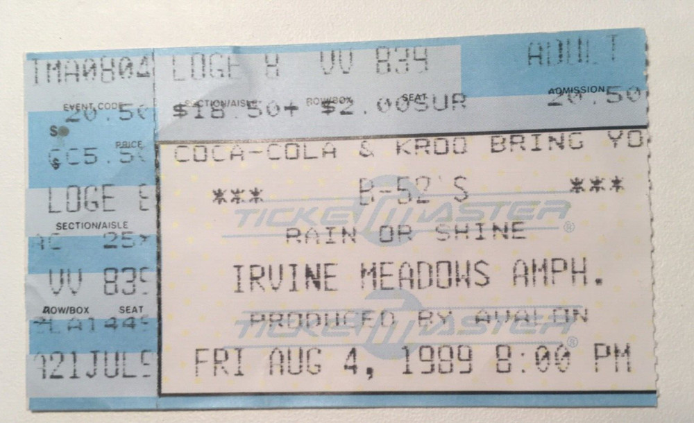 B-52 S  Concert Ticket Stub 1989
