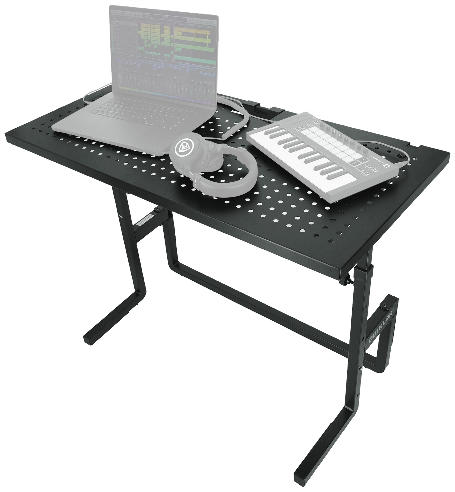 Quik Lok DJ233 Foldable DJ Table Workstation w/Perforated Shelf for Ventilation