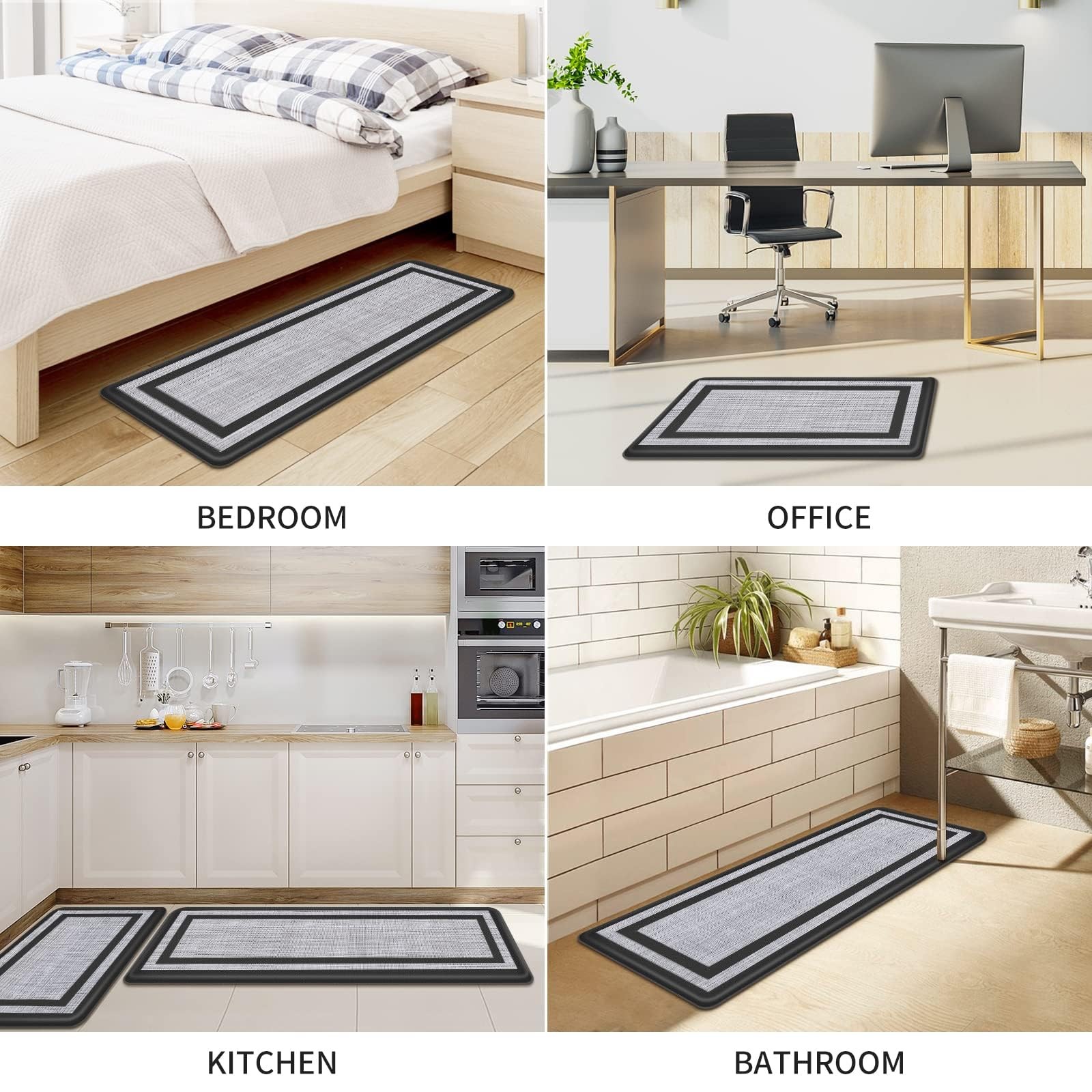 Mattitude Kitchen Mats 17.3" x 47 "+ x 29 "--0.40 inches, Black Frame
