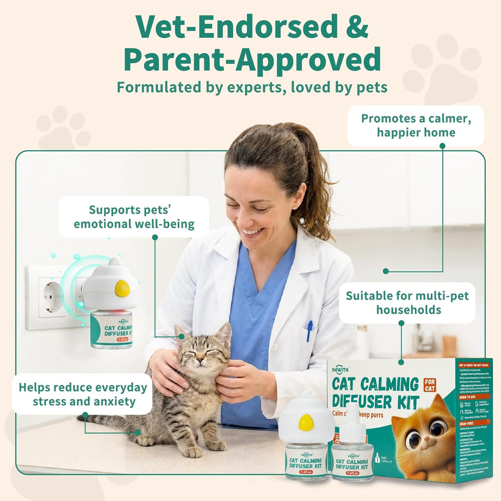 Cat Calming Diffuser with Pheromones – Cat Pheromone Diffuser for Cats, Helps Re